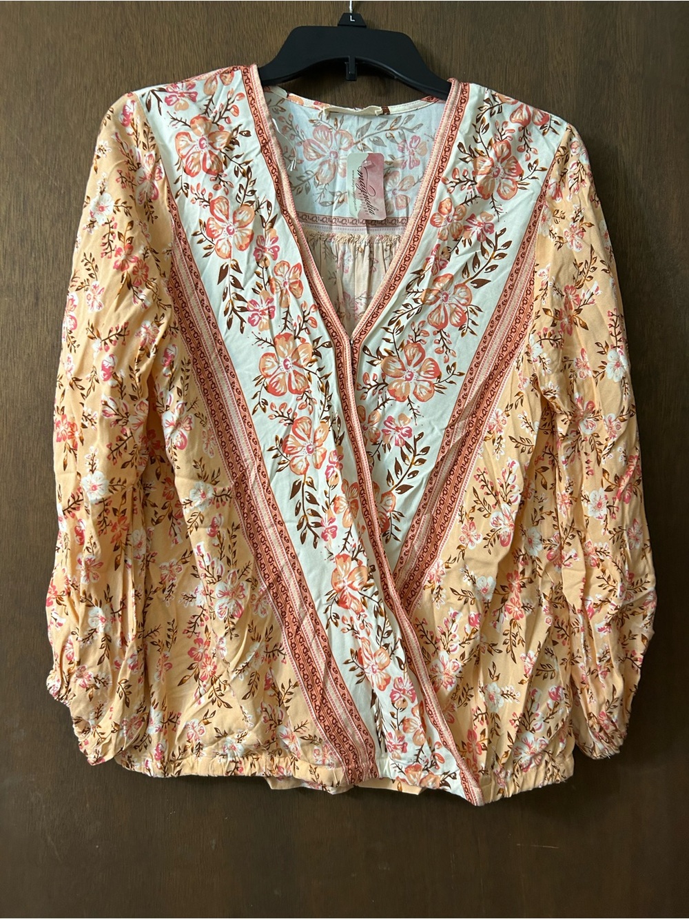 Magnolia Boutique-Brand New-Peach Floral wrap around blouse-Small